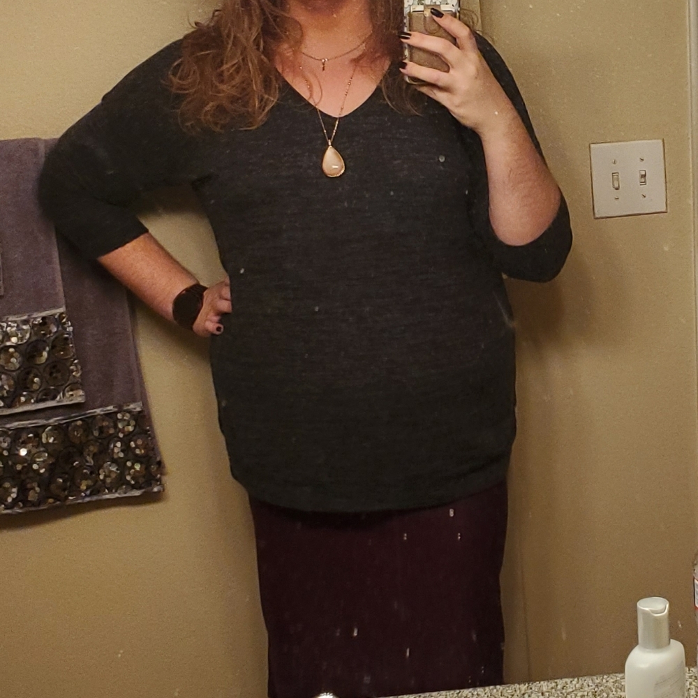 Charcoal Gray V-Neck Sweater Blouse Torrid Sz 2